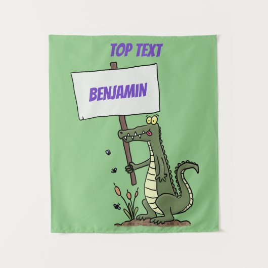 Funny Krocodil-Alarm mit Schild Cartoon Wandteppich (Vorderseite)