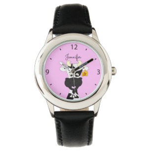 Funny Kuh Cartoon Rosa Name Kinder beobachten Armbanduhr