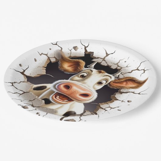 Funny Kuh Gesicht Landpicknickzüchter Pappteller (Schrägansicht)