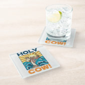 Funny Kuh Heilige Kuh! Visueller Cartoon von Pufft Glasuntersetzer (Schrägansicht)