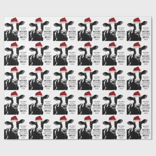 Funny Kuh Mooey Weihnachten und Happy MOO Jahr! Geschenkpapier (Flach)