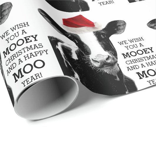 Funny Kuh Mooey Weihnachten und Happy MOO Jahr! Geschenkpapier (Rolleneckpunkt)
