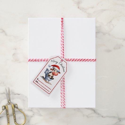 Funny Kuh-on-Toilette Weihnachtsmarke Geschenkanhänger (Mit Garn)