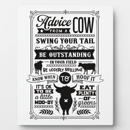 Funny Kuh Ratschlag Wort Kunst Fotoplatte (Vorderseite)