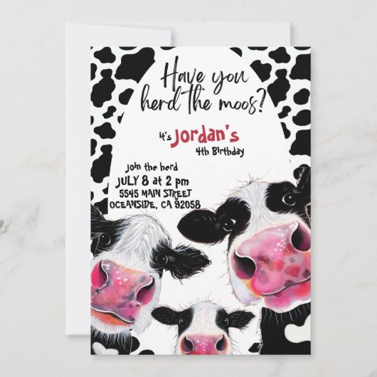 Funny Kuh schwarz-weiß Geburtstag Einladung (Vorderseite)