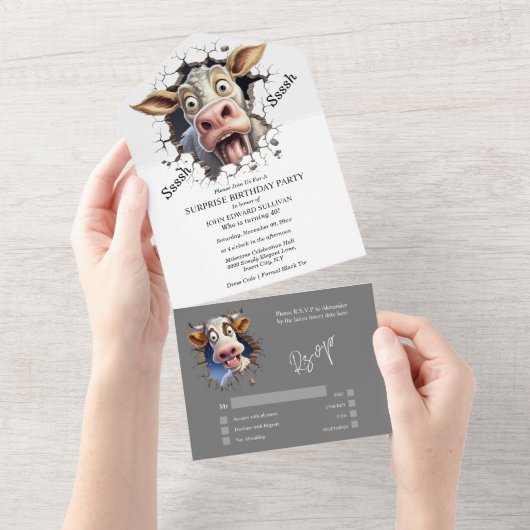 Funny Kuh Überraschung Party Bauern Nutztiere All In One Einladung (Abreißen)