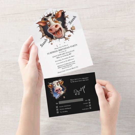 Funny Kuh Überraschung Party Ruhestand Abschluss All In One Einladung (Abreißen)