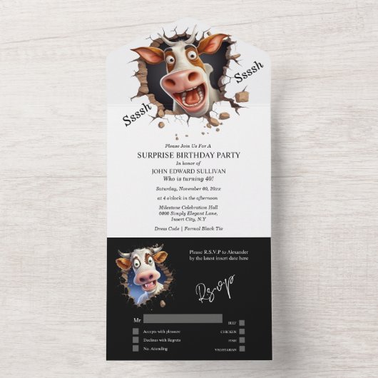 Funny Kuh Überraschung Party Ruhestand Abschluss All In One Einladung (Innen Boden)