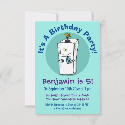 Funny Kühlschrank Cartoon Illustration Einladung (Vorderseite)