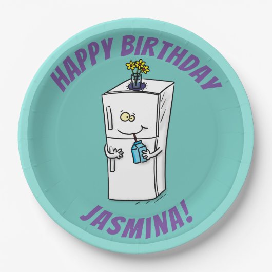 Funny Kühlschrank Cartoon Illustration Pappteller (Vorderseite)