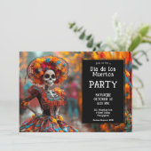 💀 Funny La Calavera in Hut mit Blume Einladung (Stehend Vorderseite)