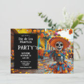💀 Funny La Calavera in Hut mit Blume Einladung (Stehend Vorderseite)
