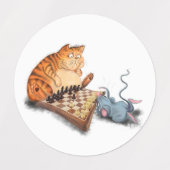 Funny Labels Cat and Mouse Playing Schach Cartoon Etiketten (Design 1)