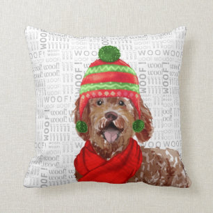 Funny Labradoodle Hund Wasserfarbe Weihnachten Kissen