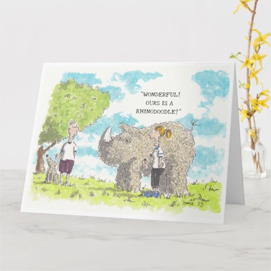 Funny Labradoodle Karte (Gelbe Blume)