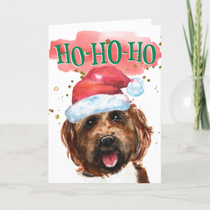 Funny labradoodle Santa hat yappy howlidays Feiertagskarte