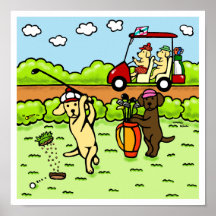Funny Labrador Golfers Cartoon Gelbe Labrador