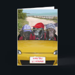 Funny Labradors on Beach Birthday Card Karte<br><div class="desc">Eine lustige Geburtstagskarte mit meinen großartigen Neffen Labradoren (L to R) Roxy,  Jessie und Duncan. Der Text auf der Lizenz ist Happy Birthday in Hawaiian. Der Teil des gelben Wandels ist aus einem Bild von öffentlichem Besitz. Im Inneren können Sie den Text anpassen.</div>