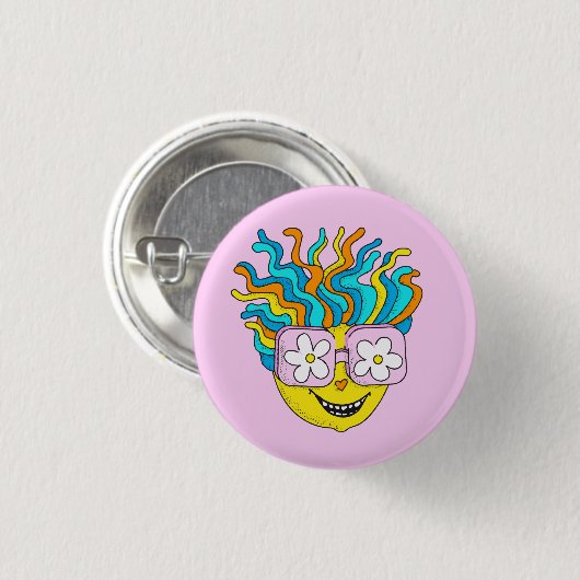 Funny Lächeln Charakter mit rosa Brillen farbig Button (Vorne & Hinten)