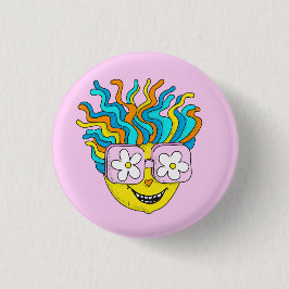 Funny Lächeln Charakter mit rosa Brillen farbig Button