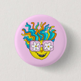 Funny Lächeln Charakter mit rosa Brillen farbig Button