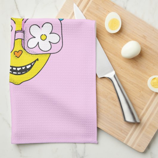 Funny Lächeln Charakter mit rosa Brillen farbig Geschirrtuch (Viertel Falte)