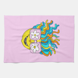 Funny Lächeln Charakter mit rosa Brillen farbig Geschirrtuch