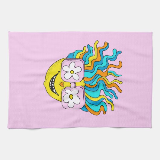 Funny Lächeln Charakter mit rosa Brillen farbig Geschirrtuch (Horizontal)