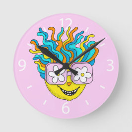 Funny Lächeln Charakter mit rosa Brillen farbig Runde Wanduhr