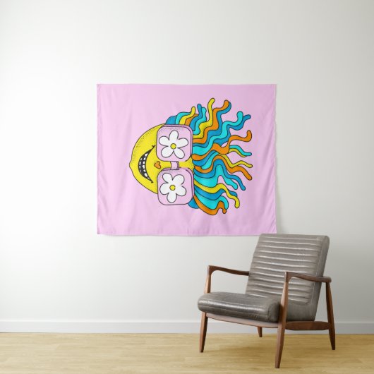 Funny Lächeln Charakter mit rosa Brillen farbig Wandteppich (Beispiel (Horizontal))