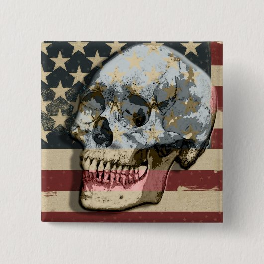 Funny lächelnd Skull American Flag Thema Button (Vorderseite)