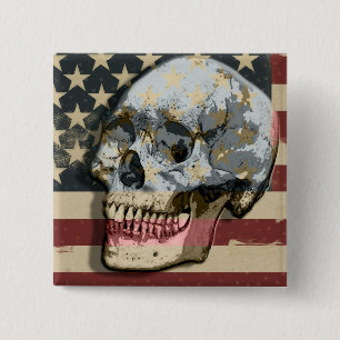 Funny lächelnd Skull American Flag Thema Button