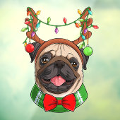 Funny lächelnd Weihnachts-Rentier-Mops mit Licht Fensteraufkleber (Blatt 3)