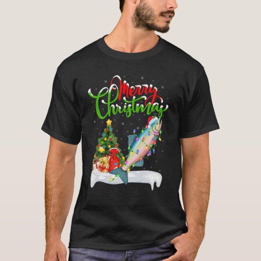 Funny Lachs Fish Lover Xmas Lighting Lachs Chris T-Shirt (Vorderseite)