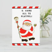 Funny Lacrosse Christmas Feiertagskarte (Stehend Vorderseite)
