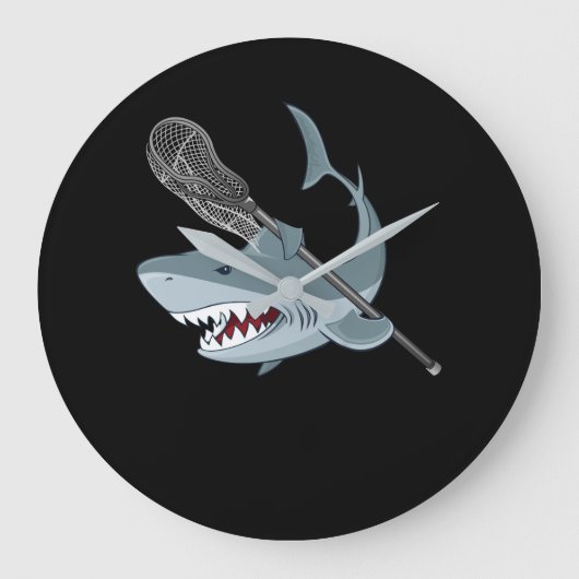 Funny Lacrosse Shark Lacrosse Shark Lovers Große Wanduhr (Vorderseite)
