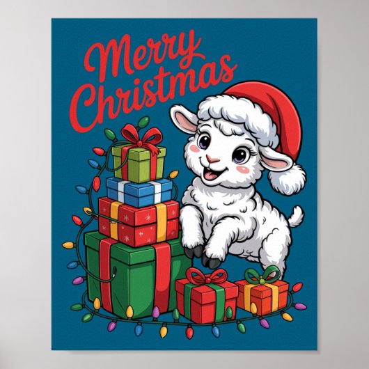 Funny Lamb Santa Hat Animals Lovers Ugly Christmas Poster (Vorne)