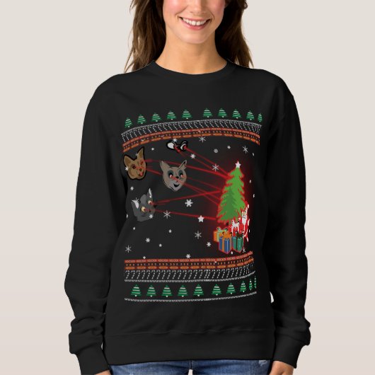Funny Laser Eyes Cat Ugly Christmas Lights Sweater Sweatshirt (Vorderseite)
