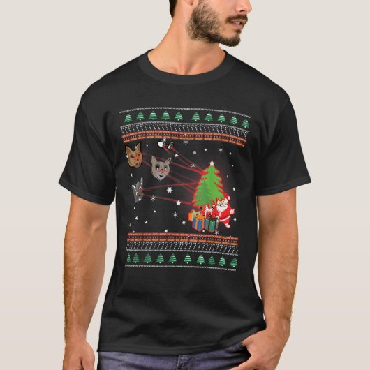 Funny Laser Eyes Cat Ugly Christmas Lights Sweater T-Shirt (Vorderseite)