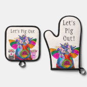 Funny lass uns Schweinchen ausstechen Ofenhandschuh & Topflappen-Set (Vorderseite)