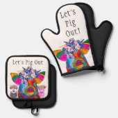 Funny lass uns Schweinchen ausstechen Ofenhandschuh & Topflappen-Set (Vorderseite/Rückseite)