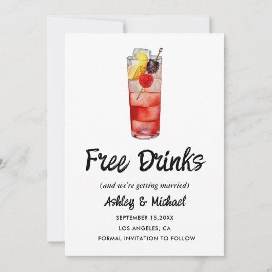 Funny Lässig einzigartig Free Drinks Hochzeitsfeie Save The Date (Vorderseite)