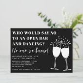 Funny Lässig Open Bar Dancing Wedding Einladung (Stehend Vorderseite)