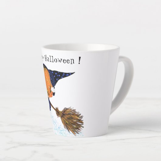 Funny Latte Tasse Halloween Hexenkürbis Flying (Rechte Ecke)