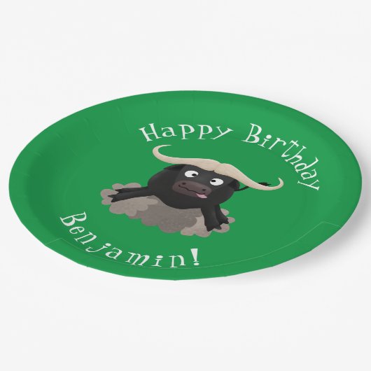 Funny Laufwasser Büffel Cartoon Pappteller (Schrägansicht)