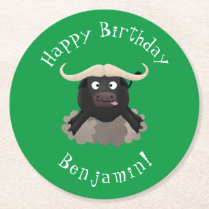 Funny Laufwasser Büffel Cartoon Runder Pappuntersetzer