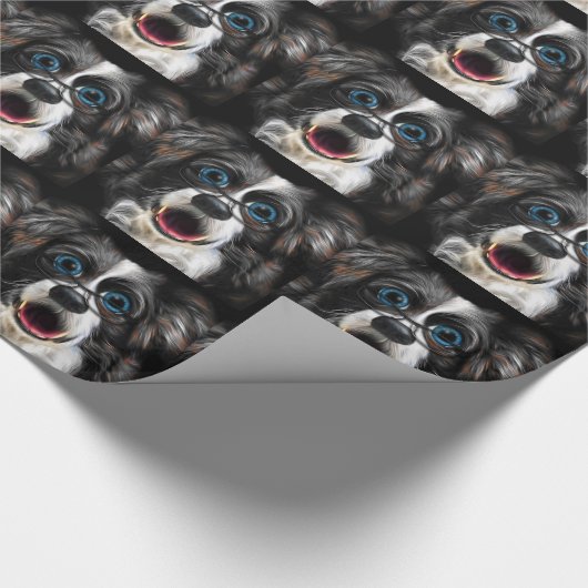Funny Laughing Border Collie Hund in Brille Geschenkpapier (Ecke)