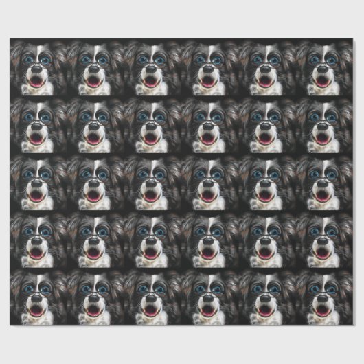 Funny Laughing Border Collie Hund in Brille Geschenkpapier (Flach)