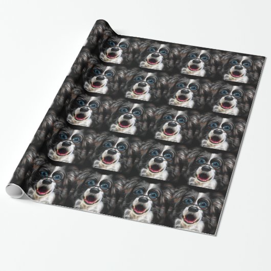 Funny Laughing Border Collie Hund in Brille Geschenkpapier (Ungerollt)