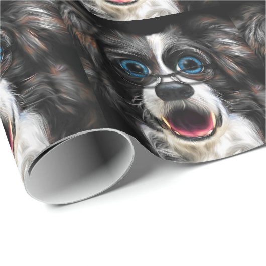 Funny Laughing Border Collie Hund in Brille Geschenkpapier (Rolleneckpunkt)